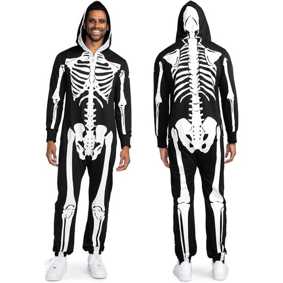 TIPSY ELVES ONE PIECE ZIP UP MASK SKELETON JUMPSUIT Unisex Size XL HALOWEEN - Picture 1 of 8